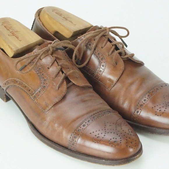 Polo by Ralph Lauren Light Brown Brogue Cap Toe Leather Mens Dress shoes Sz 8B - Picture 1 of 9